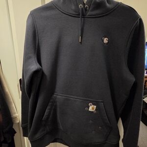 Carhartt Women's Relaxed Fit Midweight Graphic Hooded Sweatshirt- Navy